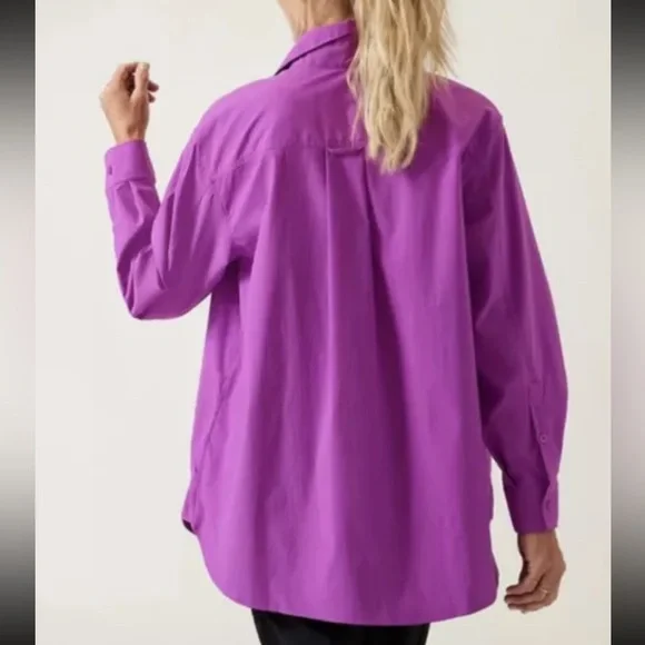 Athleta Oversized Poplin Top in Jazzy Purple Button-Up Shirt, Size 3X - Picture 2 of 6